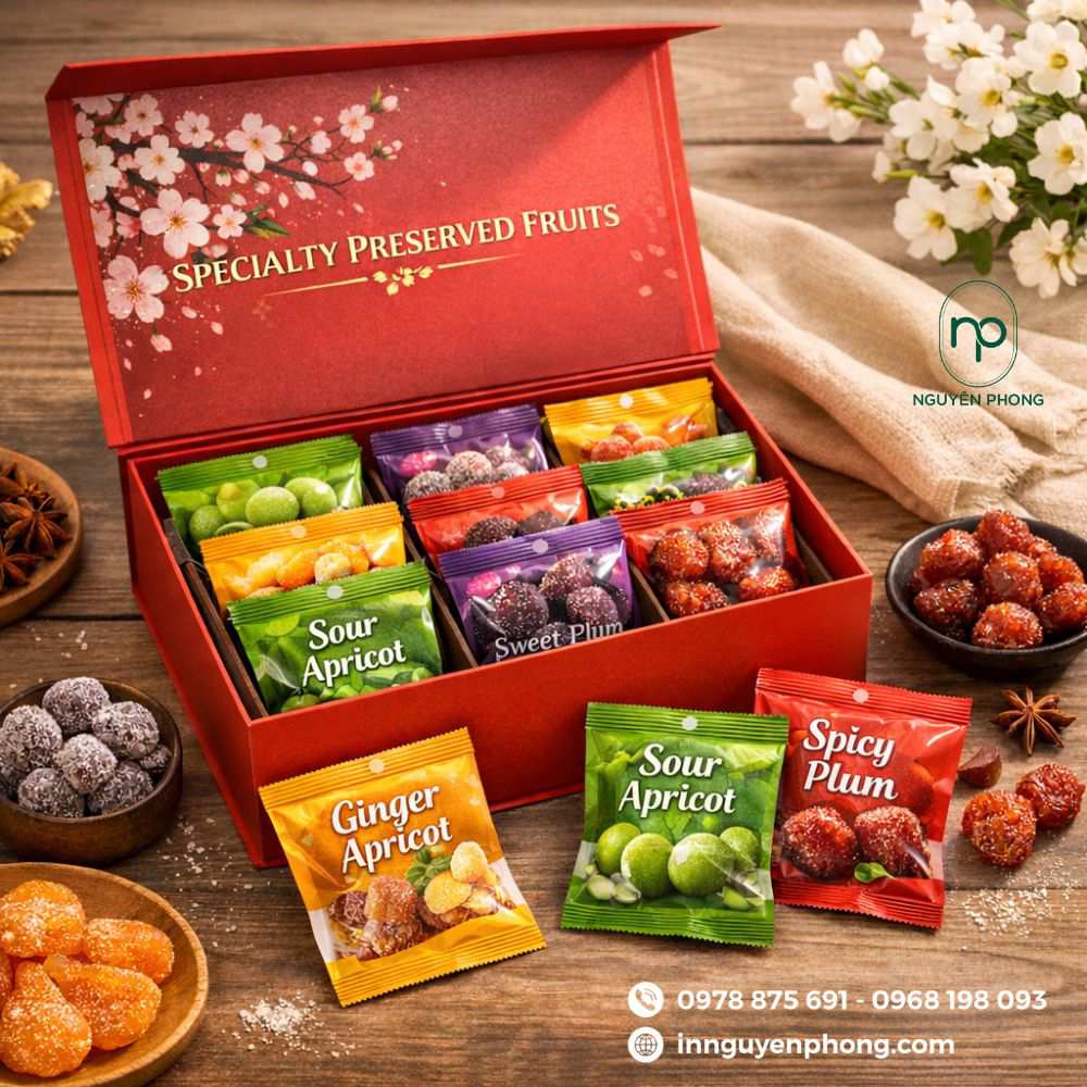 Mẫu thiết kế hộp giấy đựng ô mai nắp nam châm

